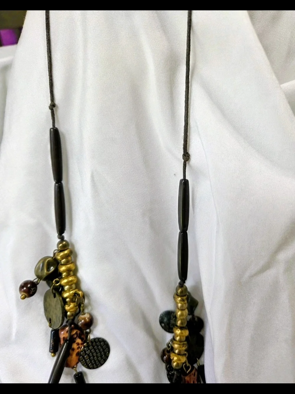 Artisan Layered Bead and Charm Necklace in Olive and Brown